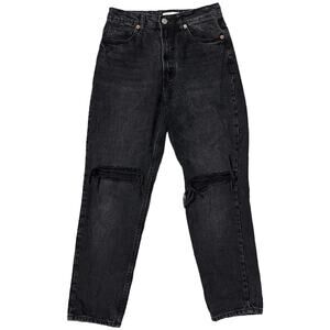 Zara Distressed High Rise Mom Jeans Black Size 6